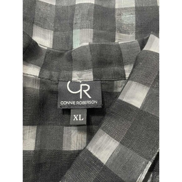 Connie Roberson Size XL Top Blouse Button Down Shirt Jacket Plaid Collared - Picture 6 of 7